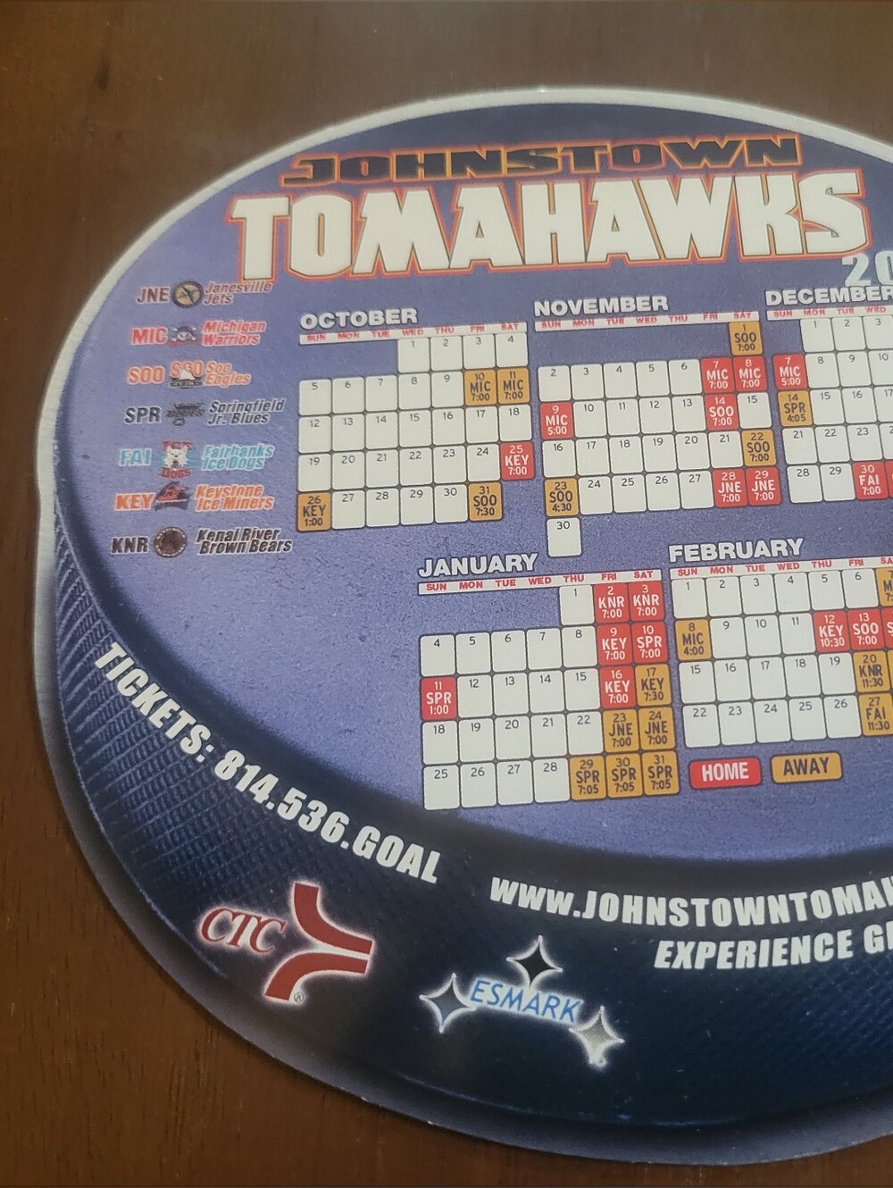 Johnstown Tomahawks NAHL 2014-2015 Magnetic Schedule
